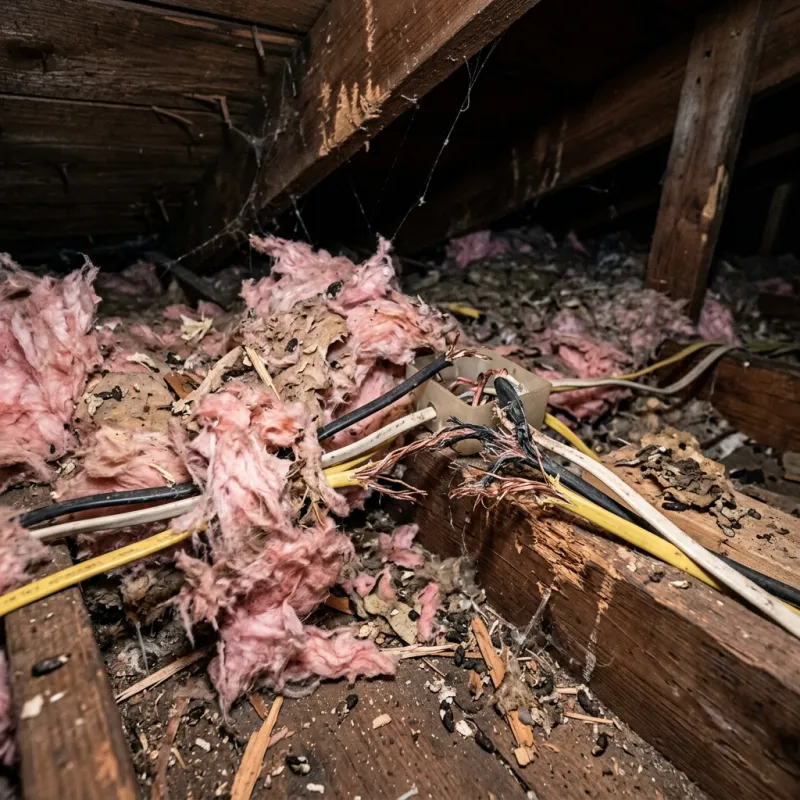 Contaminated ceiling insulation being assessed in a Coburg North roof space