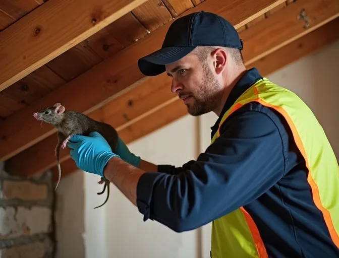 Technician inspecting a roof cavity for a dead rat in Coburg North